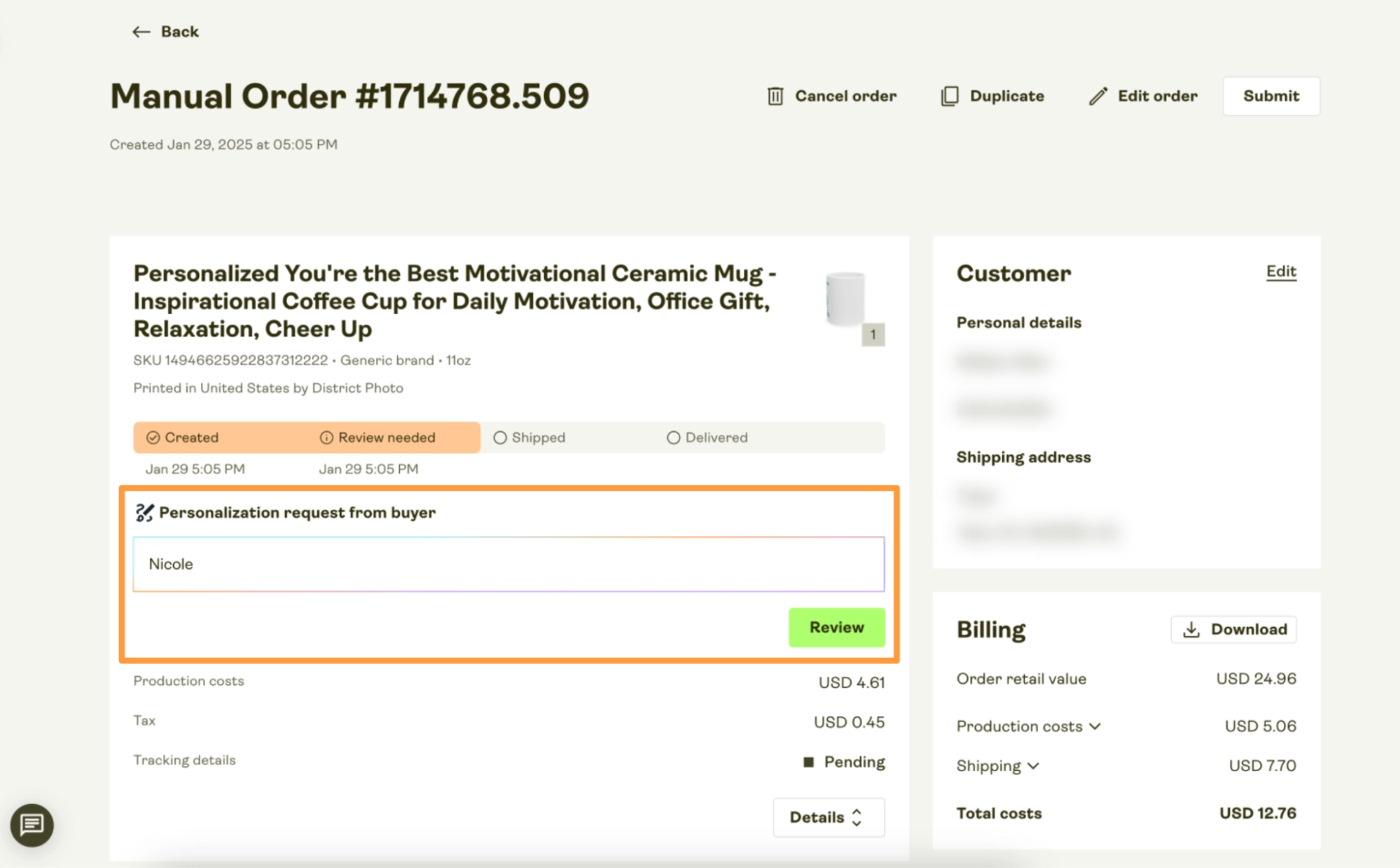 Manual Order Creation